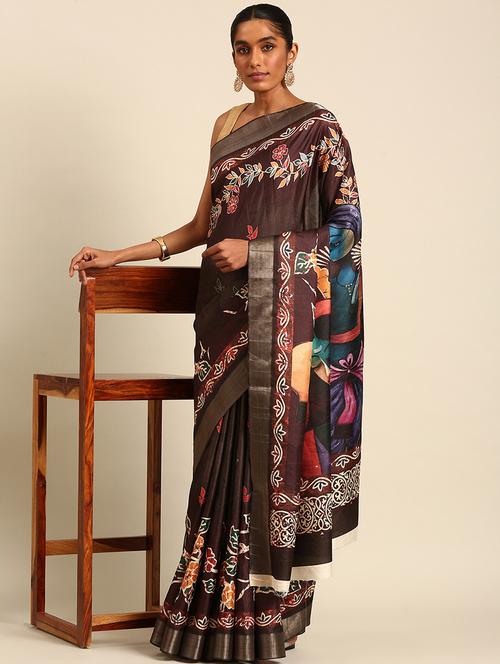 women brown printed nauvari saree with blouse - 21451345 - Very Small Image - 1