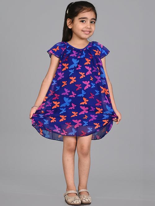 kids blue polyester printed frock - 21451358 - Very Small Image - 1
