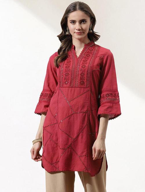 women red cotton straight kurti - 21451524 - Very Small Image - 1