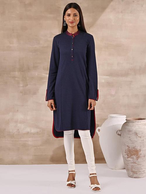 women blue self design straight kurta - 21451527 - Very Small Image - 1
