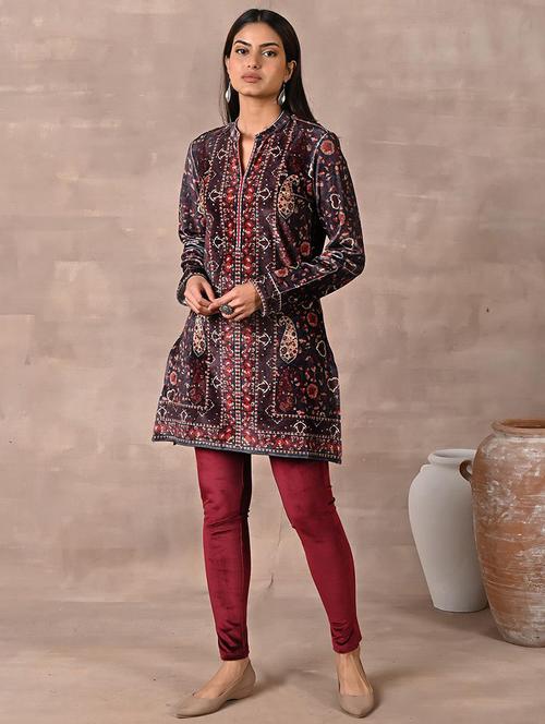 women multi color velvet straight kurta - 21451539 - Very Small Image - 1