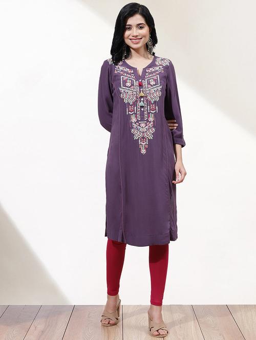 women purple crepe straight kurta - 21451596 - Very Small Image - 1