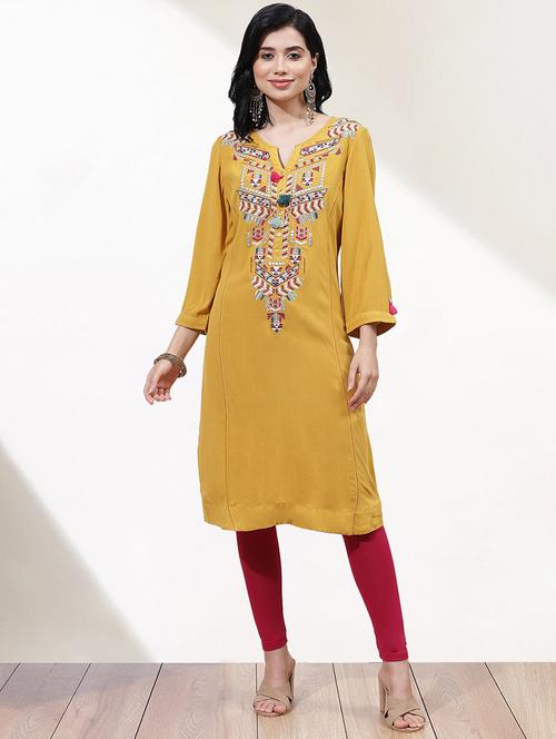 women mustard crepe straight kurti - 21451598 - Very Small Image - 1