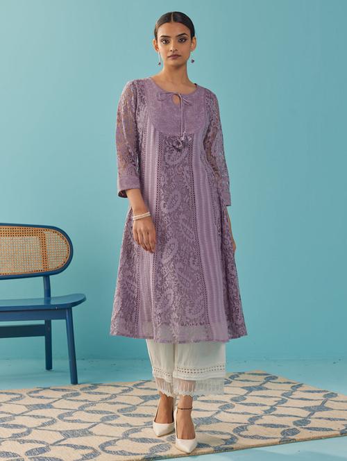 women purple self design a-line kurta - 21451606 - Very Small Image - 1
