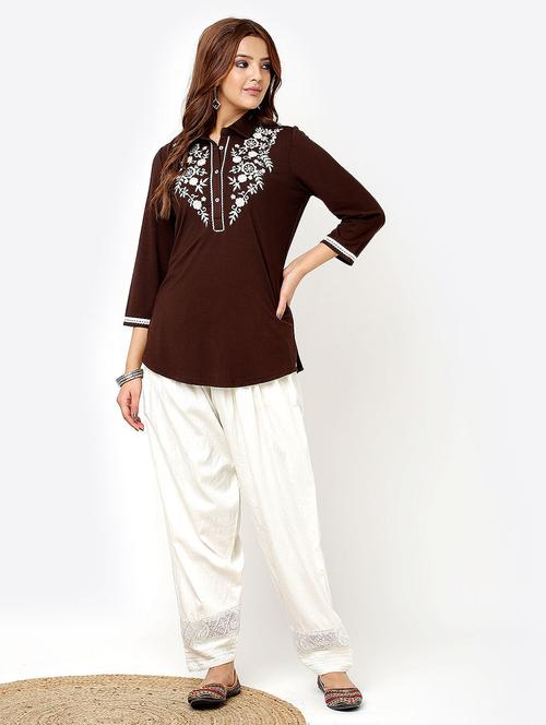 women brown viscose straight kurti - 21451613 - Very Small Image - 1