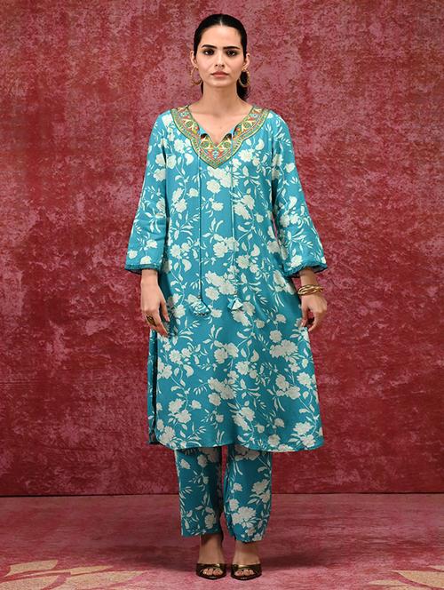 women blue kurta pant set - 21451739 - Very Small Image - 1