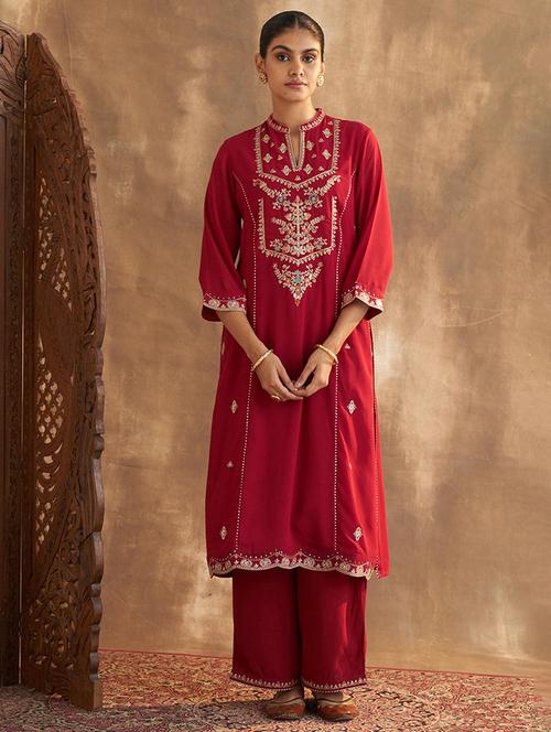 red kurta palazzo set - 21451753 - Very Small Image - 1