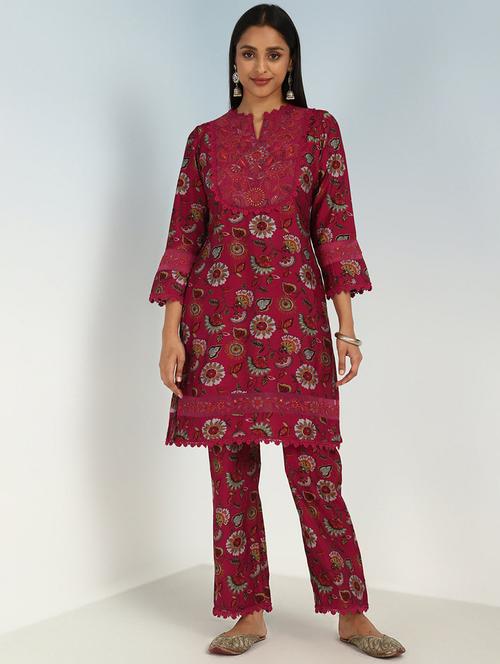 red cotton blend kurta pant set - 21451761 - Very Small Image - 1