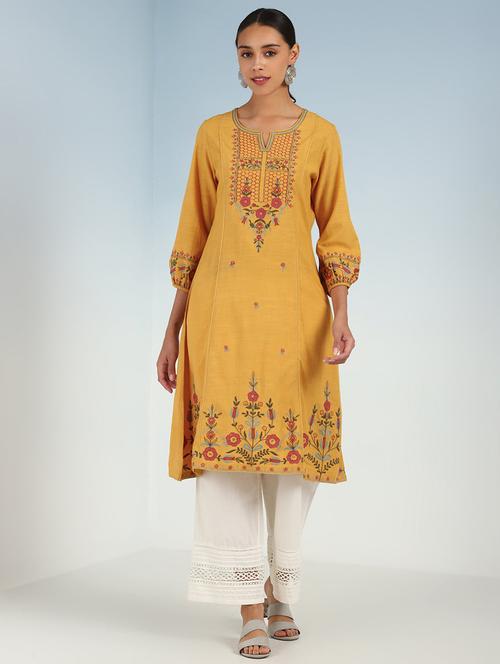 mustard cotton blend kurta pant set - 21451804 - Very Small Image - 1