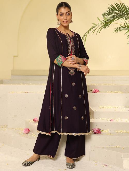 purple viscose kurta pant set - 21451807 - Very Small Image - 1