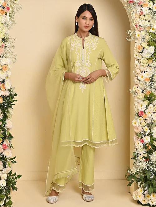 lime green embroidered kurta pant suit set - 21451884 - Very Small Image - 1