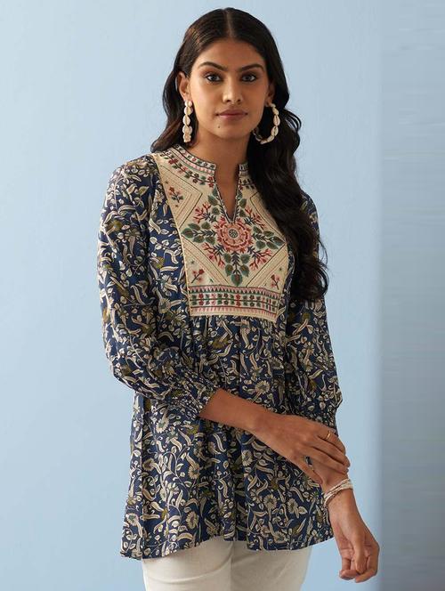 navy blue embroidered regular tunic - 21452063 - Very Small Image - 1