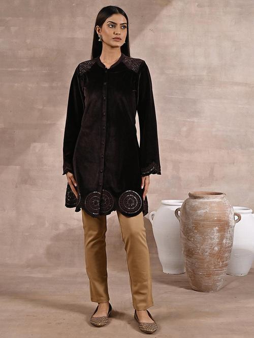 women brown pure silk a-line tunic - 21452093 - Very Small Image - 1