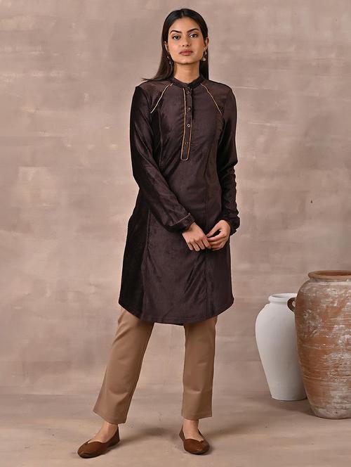 women brown cotton straight kurta - 21452120 - Very Small Image - 1