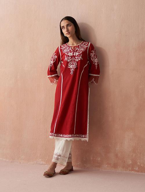 women three quarter sleeve straight kurta - 21452170 - Very Small Image - 1