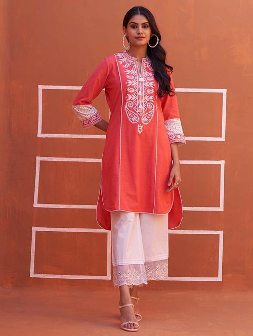women coral cotton high low kurta - 21452203 - Very Small Image - 1