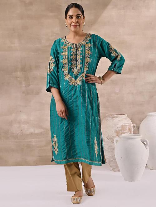 women sea green viscose straight kurta - 21452228 - Very Small Image - 1