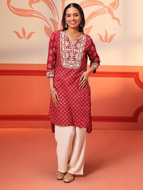 women printed three quarter sleeve high-low kurta - 21452256 - Very Small Image - 1