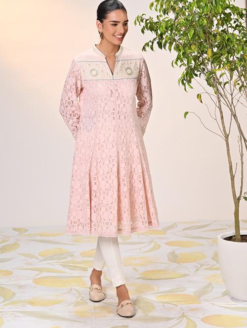 women pink net anarkali kurta - 21452277 - Very Small Image - 1