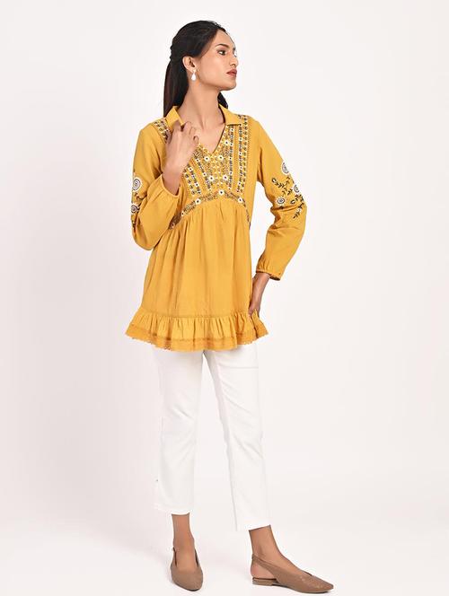 mustard embroidered tiered top - 21452338 - Very Small Image - 1