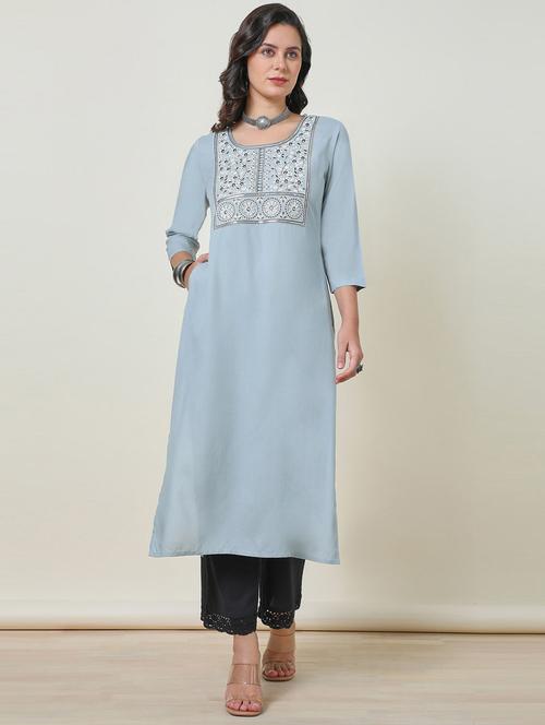 women grey rayon straight kurta - 21452773 - Very Small Image - 1