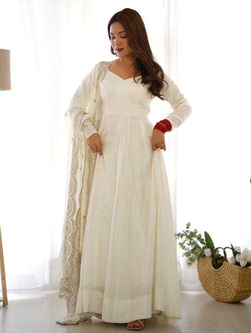 off white embroidered anarkali gown - 21454631 - Very Small Image - 1