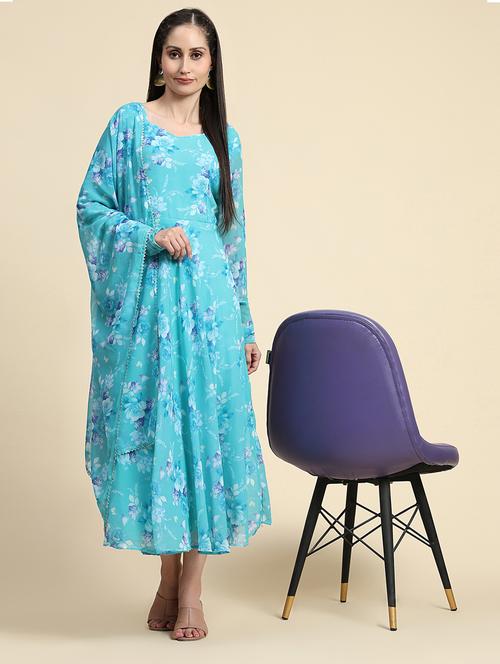light blue printed flared gown - 21454721 - Very Small Image - 1