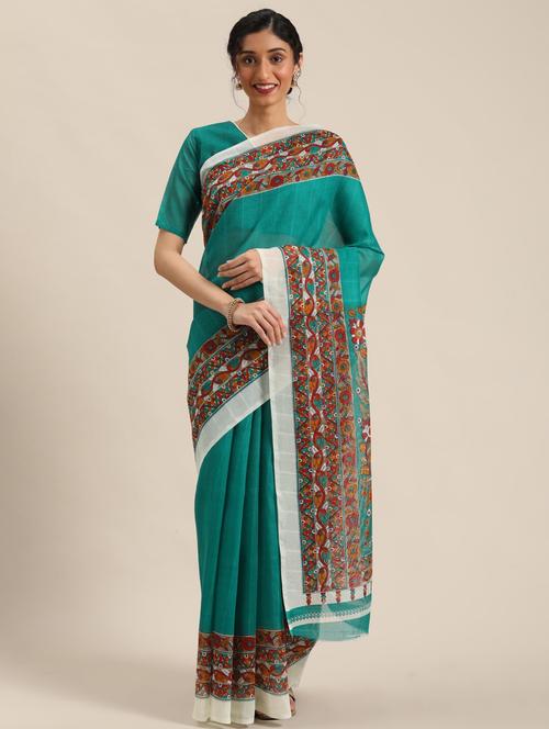 women green printed saree - 21455121 - Very Small Image - 1
