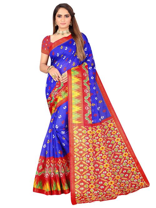women blue geometric printed saree with blouse - 21455271 - Very Small Image - 1