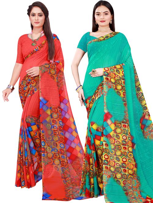 women pack of 2 casual wear combo sarees with blouse - 21455361 - Very Small Image - 1