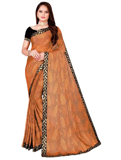 women orange printed lace work saree - 21455381 - Very Small Image - 1