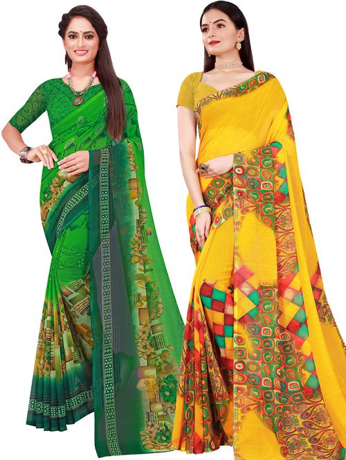women pack of 2 casual wear combo sarees with blouse - 21455461 - Very Small Image - 1
