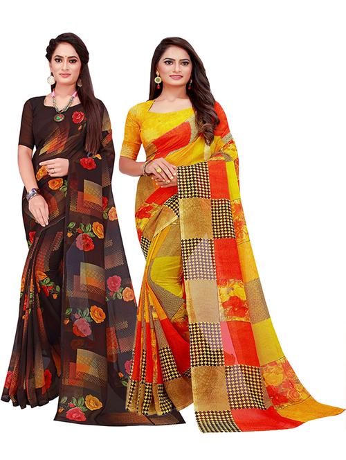 women pack of 2 casual wear combo sarees with blouse - 21455624 - Very Small Image - 1