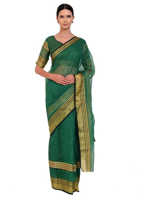 women checked handloom saree - 21455643 - Very Small Image - 1