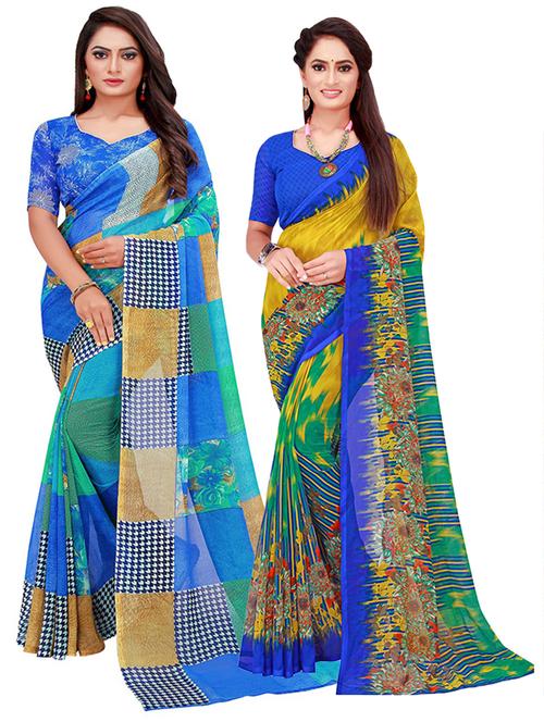 women pack of 2 casual wear combo sarees with blouse - 21455684 - Very Small Image - 1