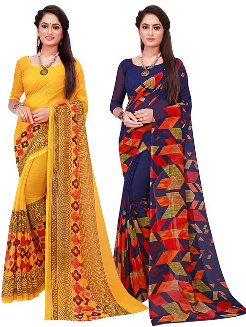 women pack of 2 casual wear combo sarees with blouse - 21455695 - Very Small Image - 1