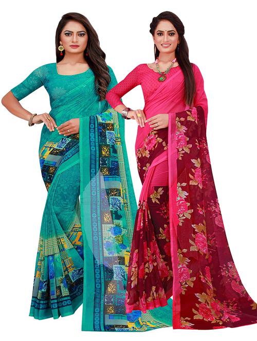 pack of 2 casual wear combo sarees with blouse - 21455796 - Very Small Image - 1