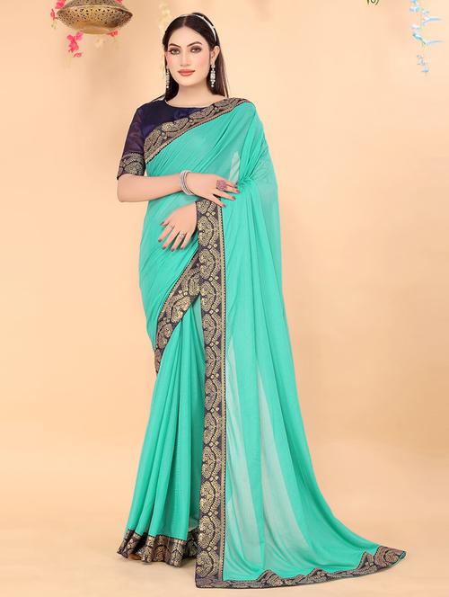 women sea green bordered saree - 21455879 - Very Small Image - 1