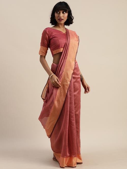 women mauve solid bordered saree - 21456020 - Very Small Image - 1
