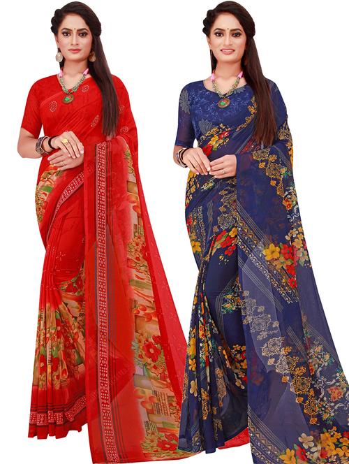 women pack of 2 casual wear combo sarees with blouse - 21456105 - Very Small Image - 1