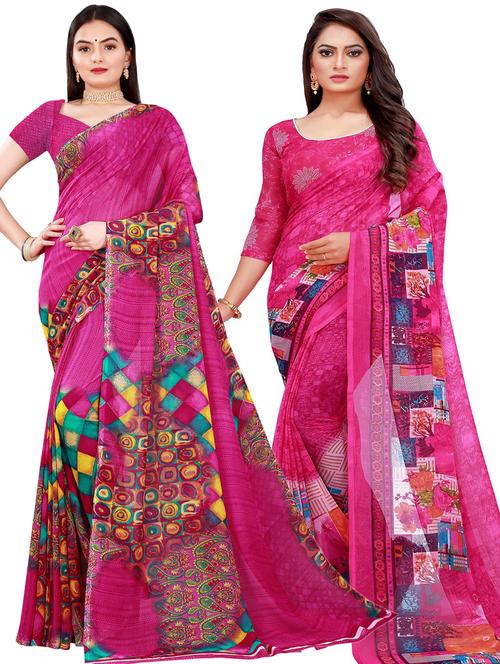 women pack of 2 casual wear combo sarees with blouse - 21456522 - Very Small Image - 1