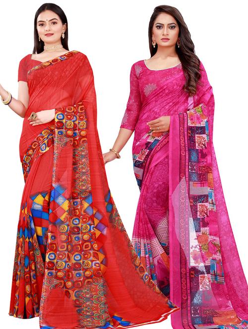 women pack of 2 casual wear combo sarees with blouse - 21456523 - Very Small Image - 1