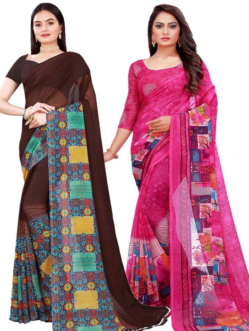 women pack of 2 casual wear combo sarees with blouse - 21456524 - Very Small Image - 1