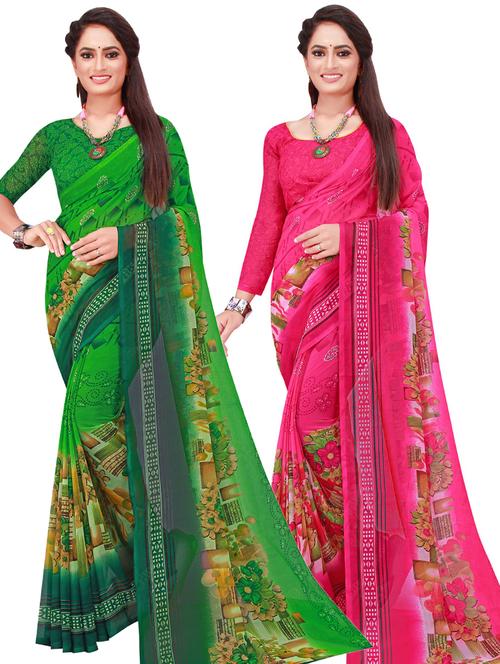 women pack of 2 casual wear combo sarees with blouse - 21456584 - Very Small Image - 1