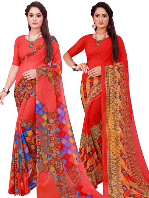 women pack of 2 casual wear combo sarees with blouse - 21456598 - Very Small Image - 1
