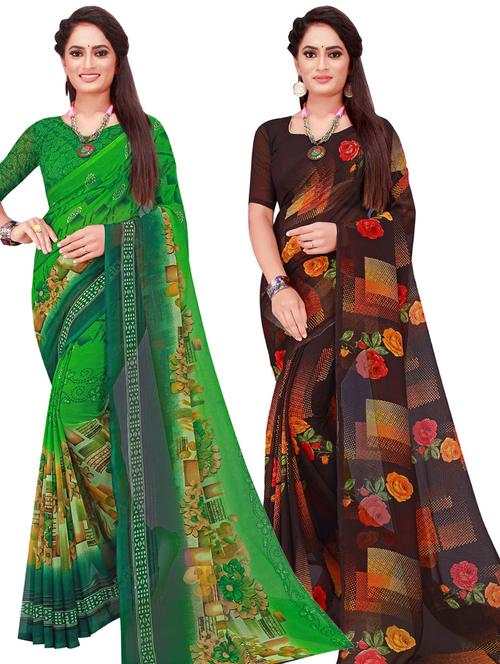 women pack of 2 casual wear combo sarees with blouse - 21456603 - Very Small Image - 1