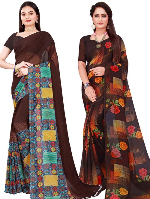 women pack of 2 casual wear combo sarees with blouse - 21456606 - Very Small Image - 1