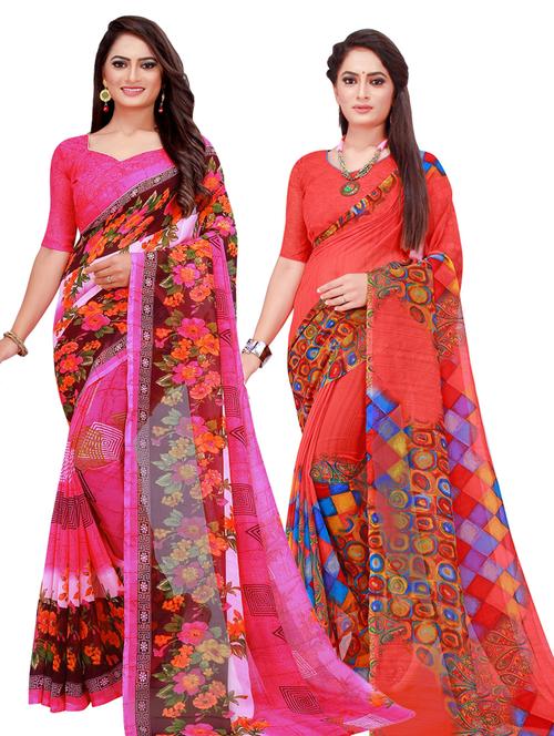women pack of 2 casual wear combo sarees with blouse - 21456677 - Very Small Image - 1