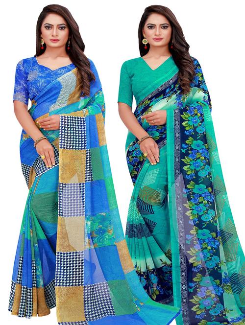 women pack of 2 casual wear combo sarees with blouse - 21456678 - Very Small Image - 1