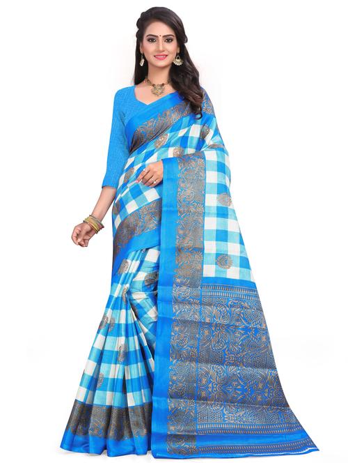 women light blue checks printed saree - 21456692 - Very Small Image - 1